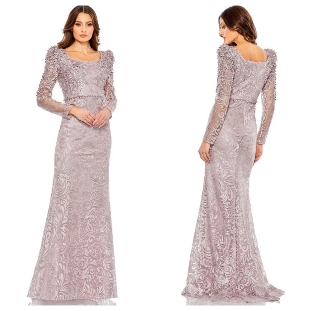 Mac Duggal Embroidered Applique Shoulder Detail Trumpet Gown Dress Size 10 NWT